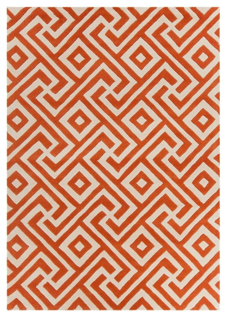 Davin Contemporary Area Rug, Orange and Cream, 7'x10'