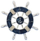 Rustic Dark Blue and White Decorative Ship Wheel With Anchor 6'', Boat Wheel