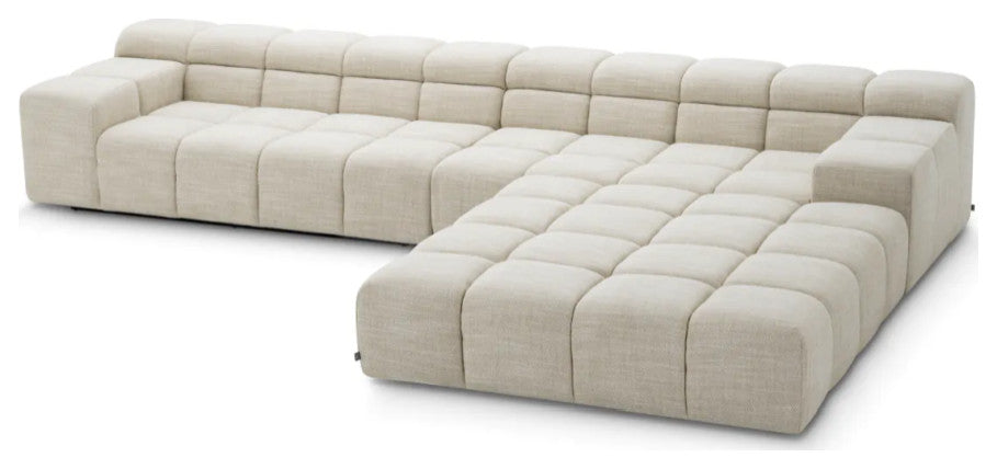 Beige Grid-Tufted Modular Sofa, Eichholtz Hunter, Right
