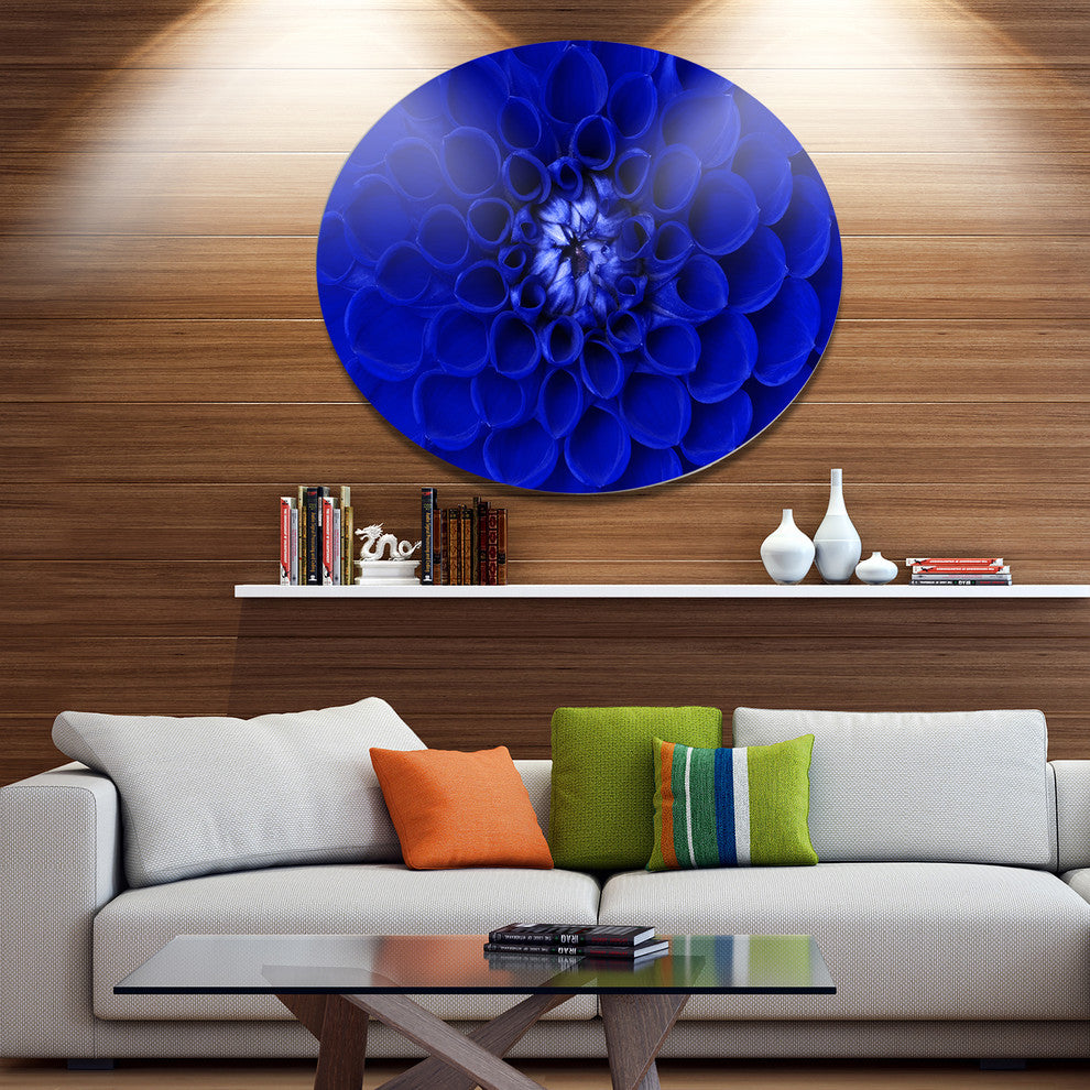 Abstract Blue Flower Design, Floral Large Disc Metal Wall Art, 11"