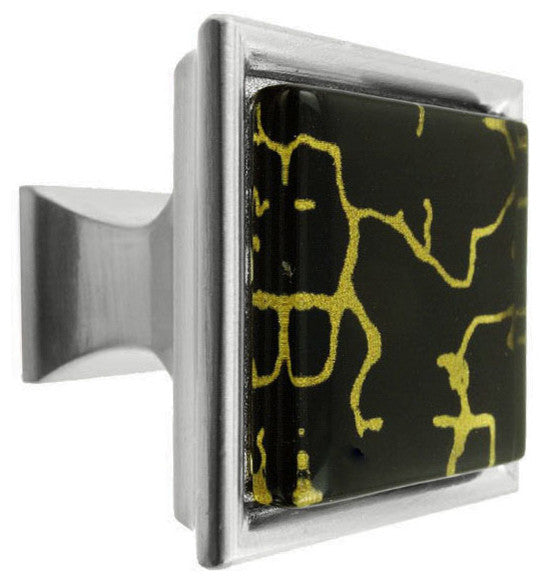 Hand Painted Abstract Golden Curls Crystal Glass Brushed Nickel Classic Knob