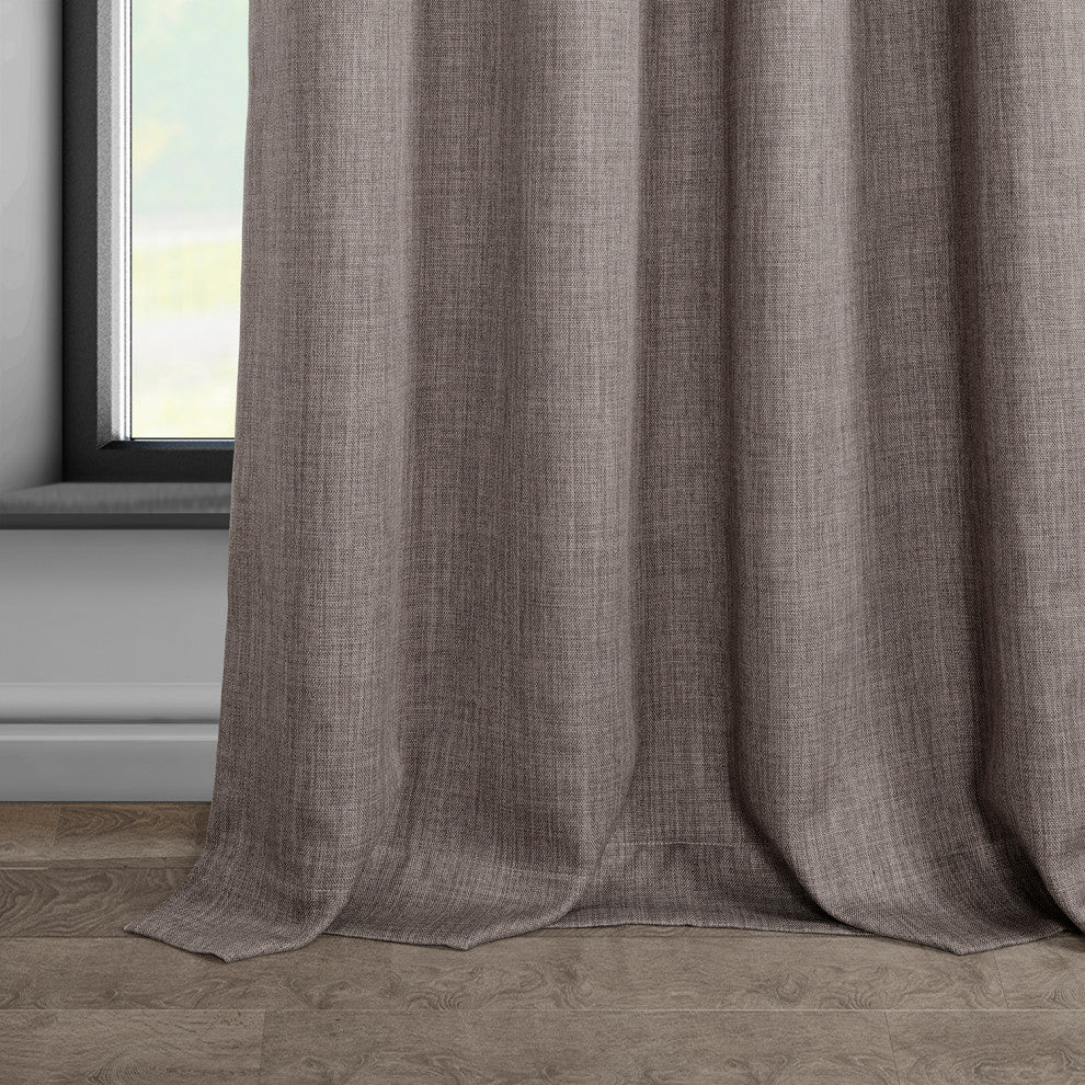 Faux Linen Grommet Room Darkening Curtain Single Panel, Mink, 50"x84"