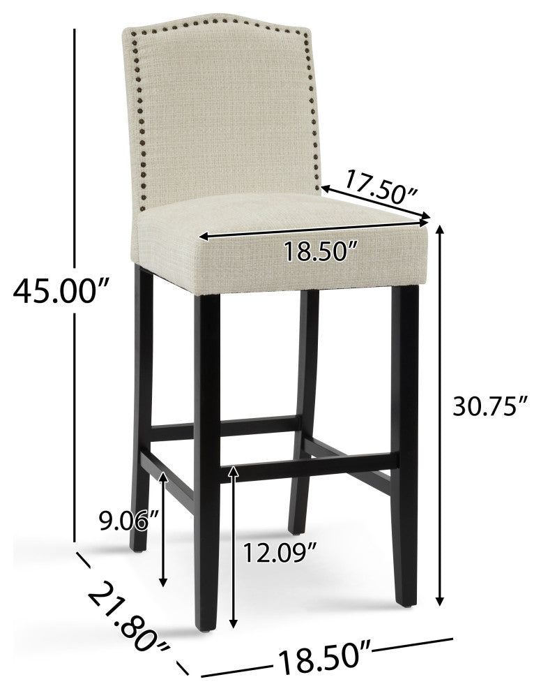 Deville 30" Counter Height Upholstered PU Bar Stools, Set of 2, Beige Fabric