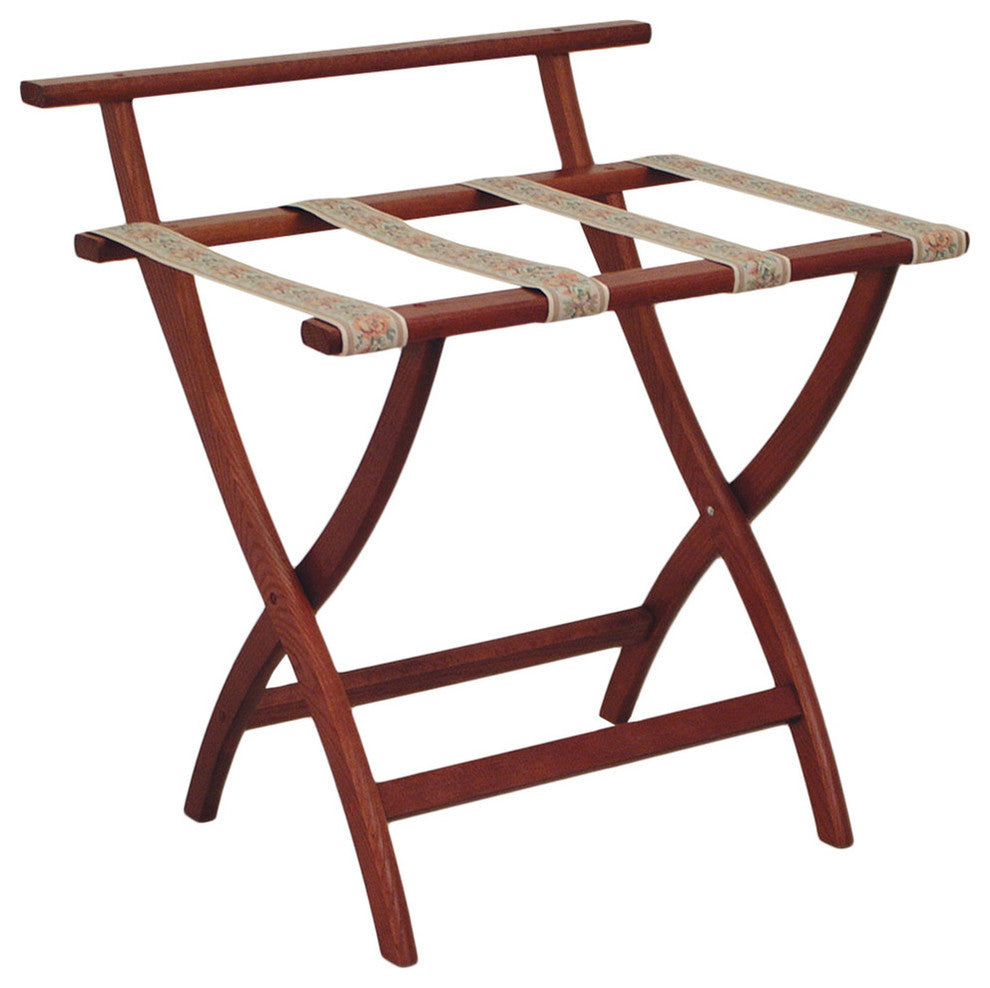 WallSaver Luggage Rack with Tapestry Webbing, Mahogany