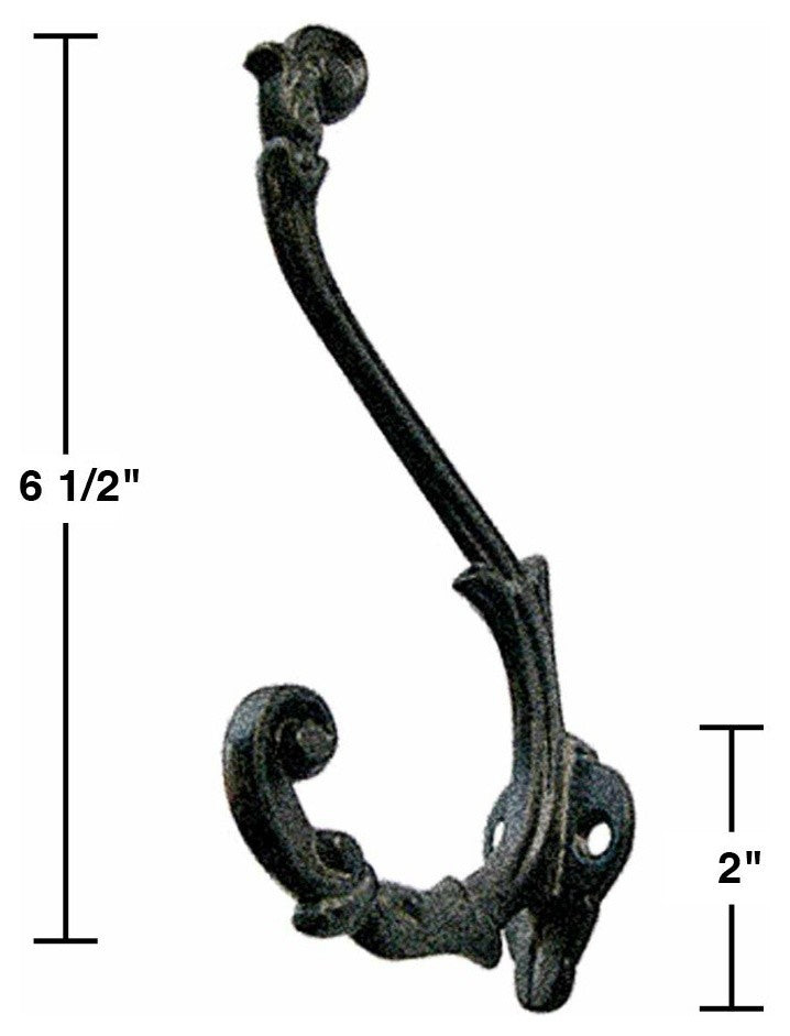 Renovators Supply 2Pcs Black Coat Hook 6" Wall Mount Double Hooks Coat Hanger