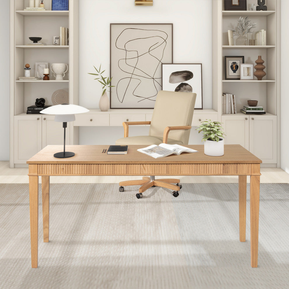 Dumont 1-Drawer Fluted Home Office Writing Desk, Natural Blonde