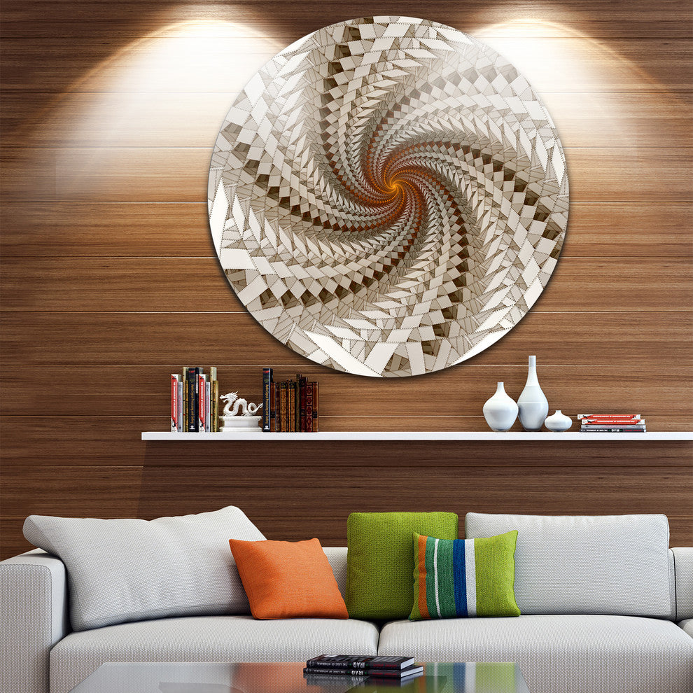 White Fractal Spiral Pattern, Digital Art Round Wall Art, 23"