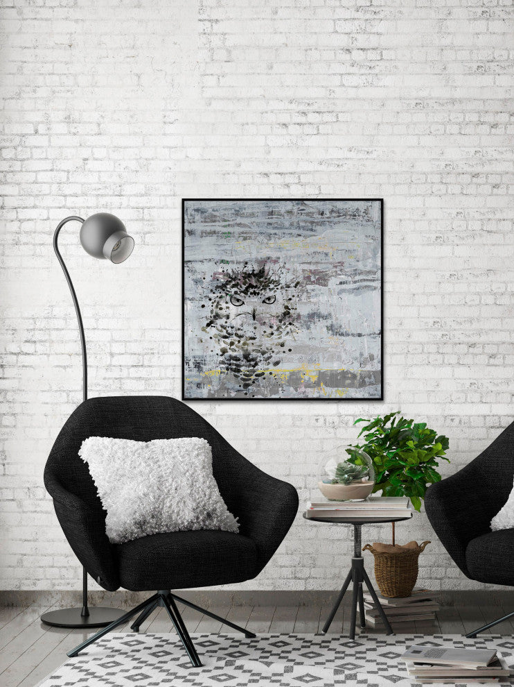 "Angry Owl" Floater Framed Painting Print on Canvas, 48"x48"