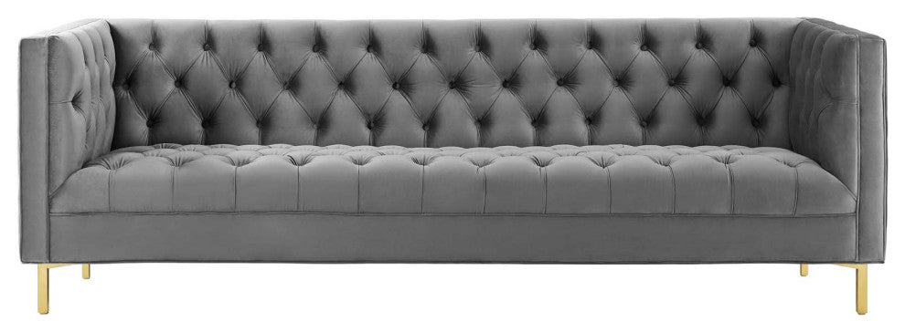 Delight Tufted Button Performance Velvet Sofa Gray