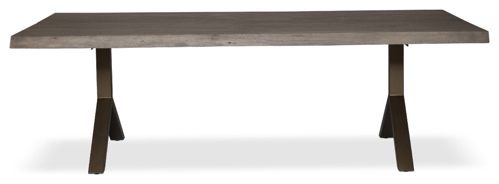 Brooks Dining Table, Y Base, 40"x116", Sandblasted Grey Top, Brass Base