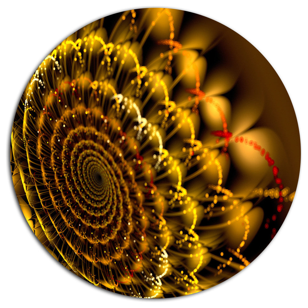 Golden Abstract Spiral Flower, Abstract Round Wall Art, 11"