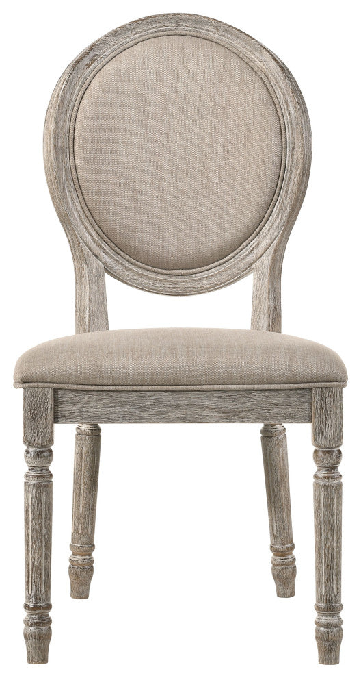 Faustine Side Chair, Tan Fabric and Salvaged Light Oak Finish