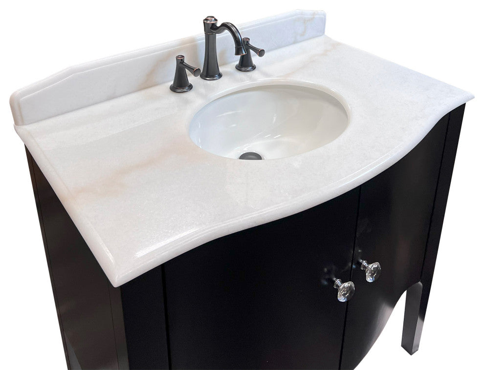 36" Single Sink Vanity, Wood, Black , White Marble