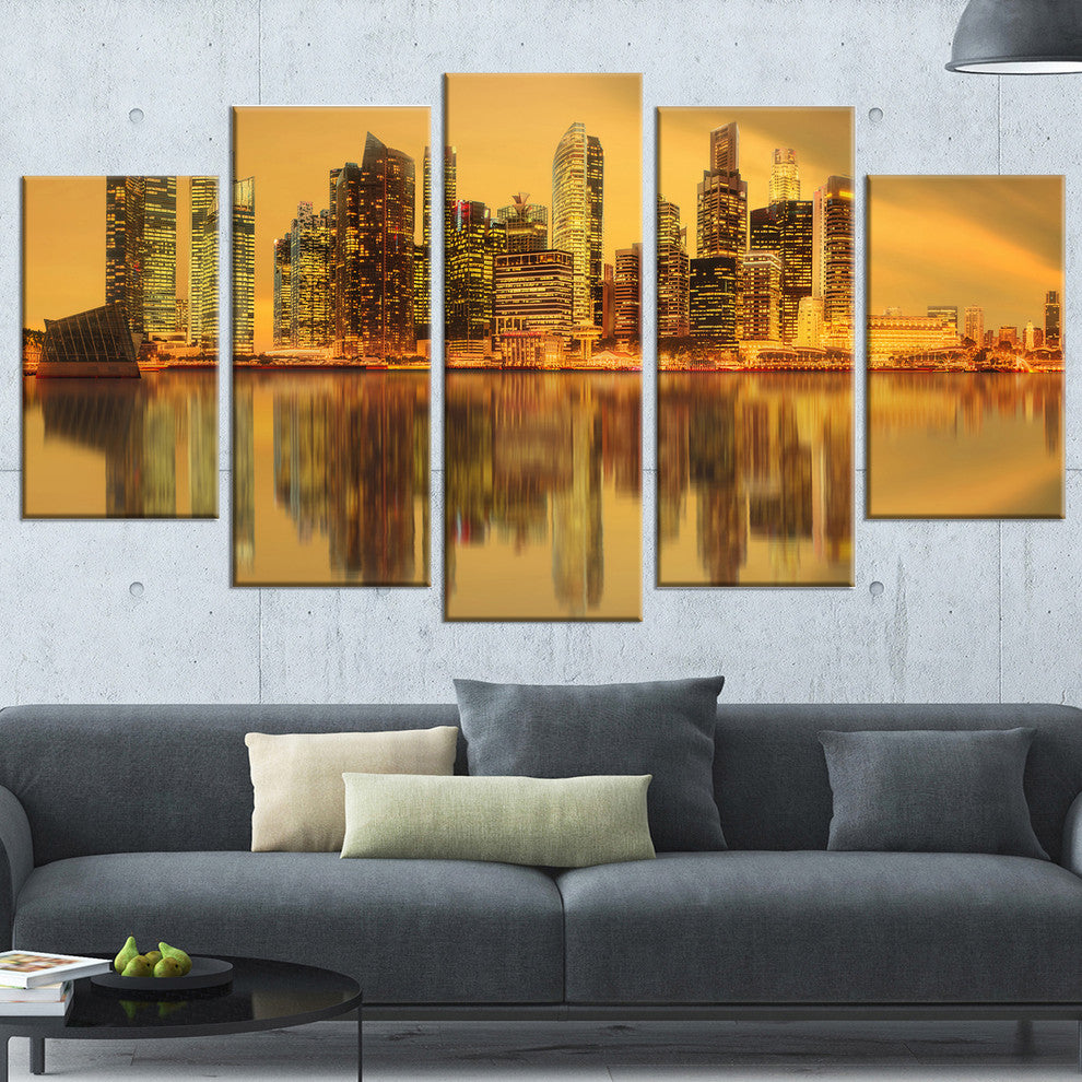 "Singapore Marina Bay Skyscrapers" Canvas Print60"x32", 5-Panels
