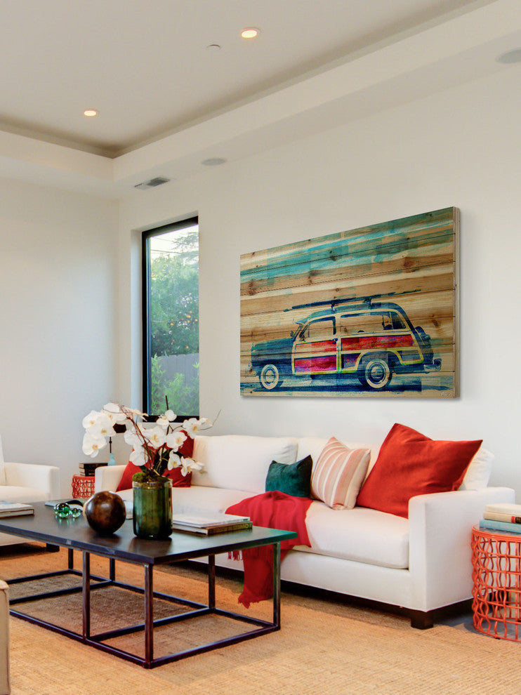 "Surf Day" UV Ink Print on Natural Pine Wood, 36"x24"