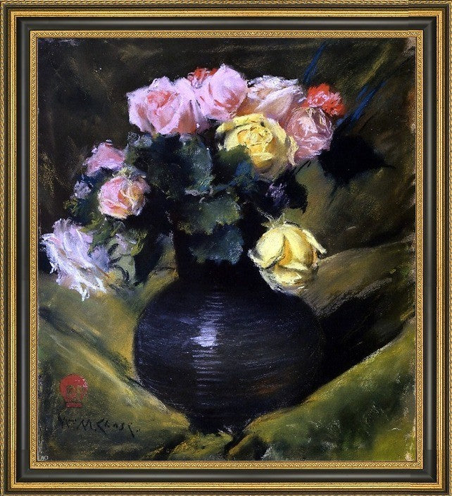 William Merritt Chase Flowers (Roses) Framed Premium Canvas Print, 16"x20"
