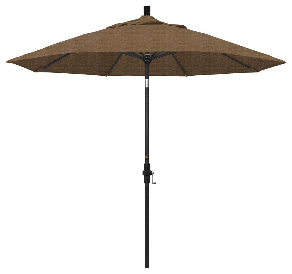 9' Stone Black Collar Tilt Crank Aluminum Umbrella, Woven Sesame Olefin