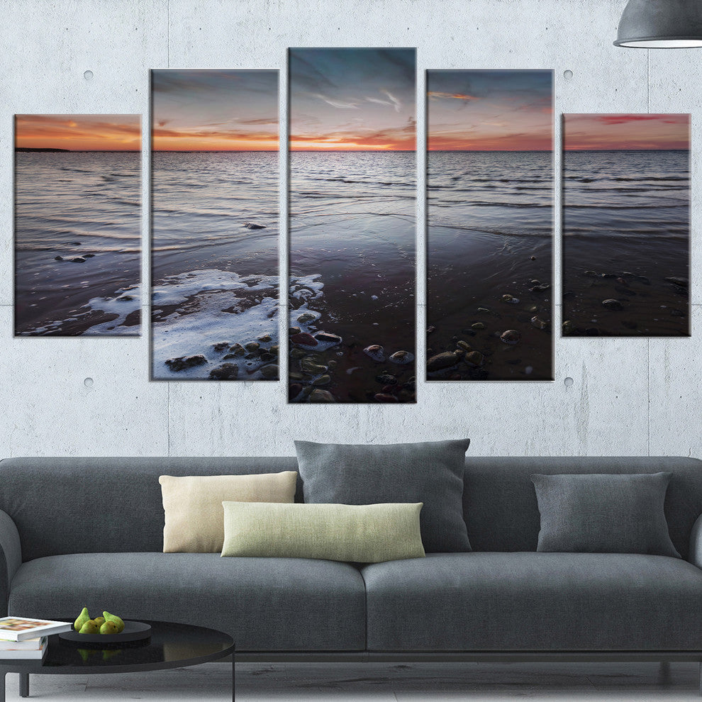 "Beautiful Sunset On Chudskoy Lake" Seascape Wall Art, 5 Panels, 60"x32"