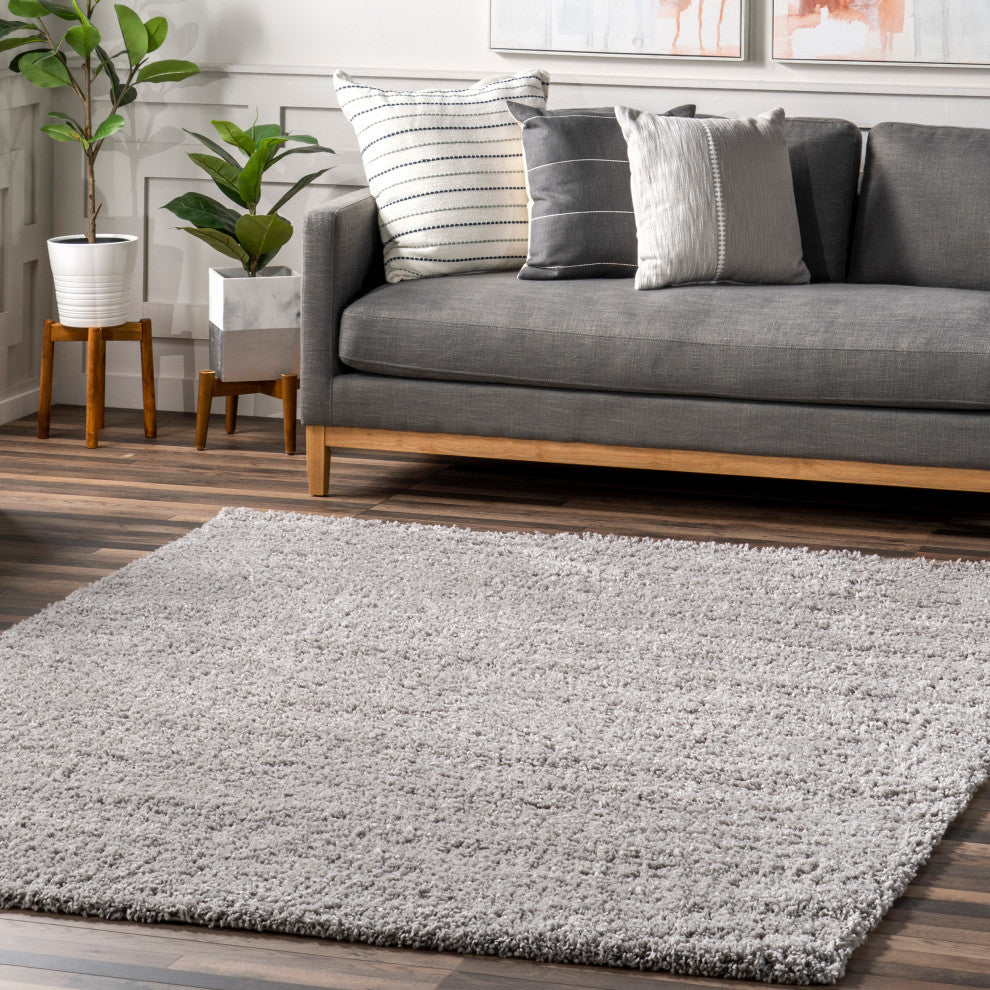 Nuloom Cozy Soft and Plush Solid Easy Shag Area Rug, Silver 4'x6'