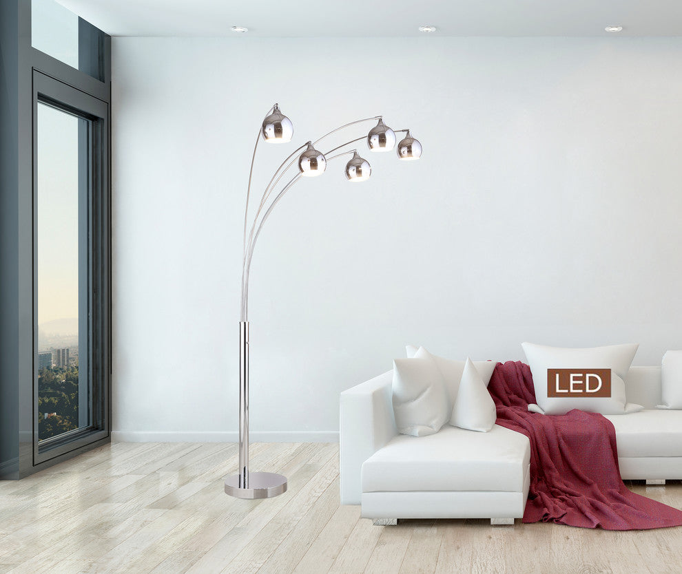 Amore LED Arched Floor Lamp With Dimmer, Chrome