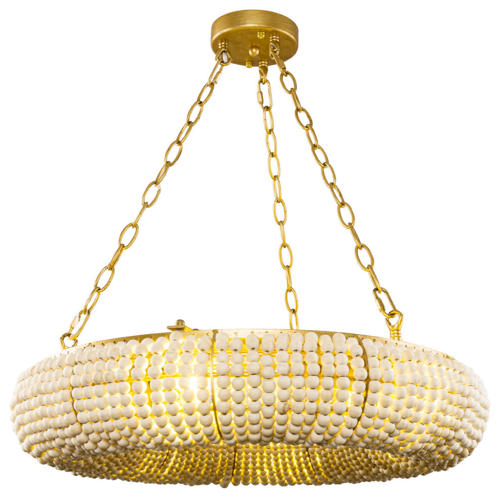 Wood Beads 6-Light Bohemian Chandeliers in Antique Gold