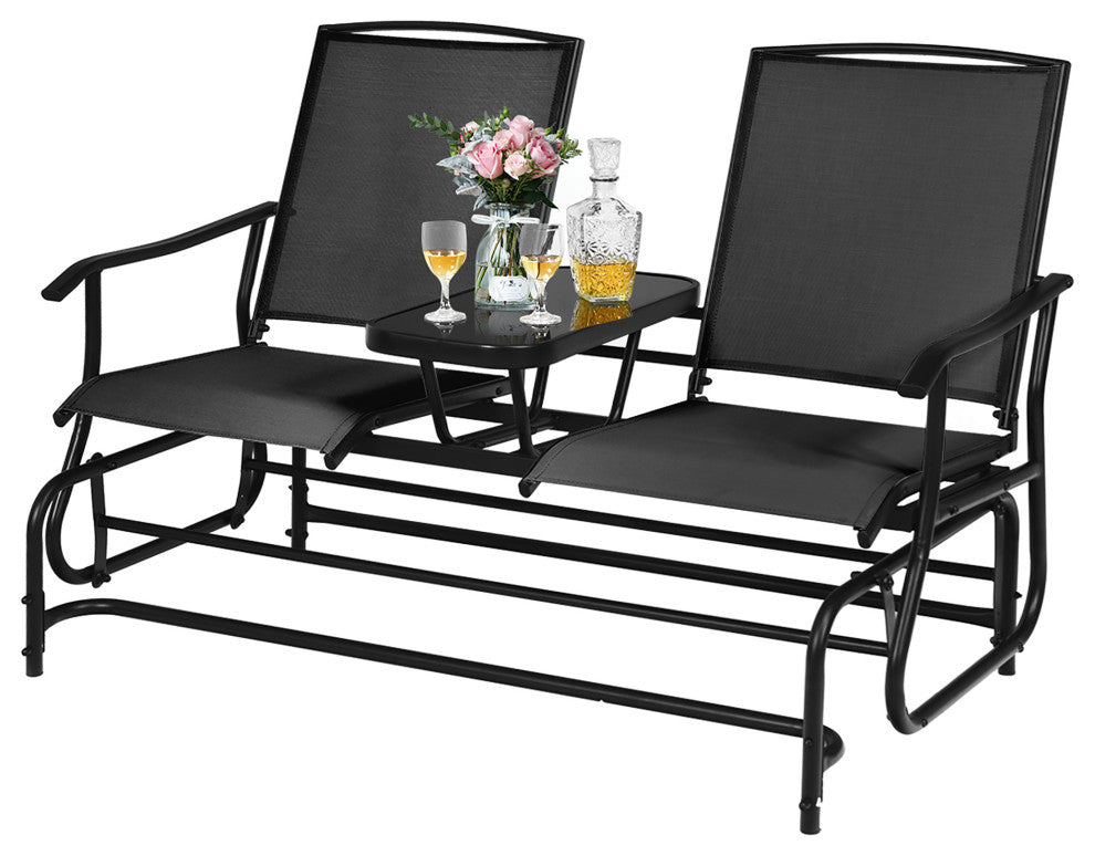 Costway 2 Person Outdoor Patio Double Glider Chair Loveseat Rocking Black