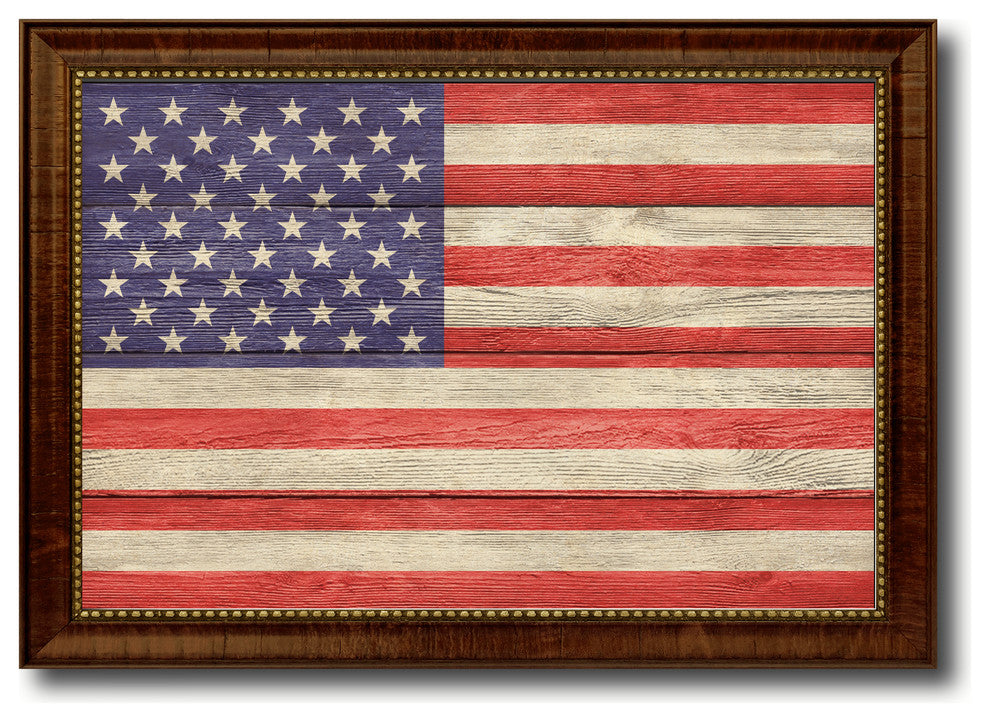 USA Country Textured Flag Print With Brown Gold Frame, 15"X21"