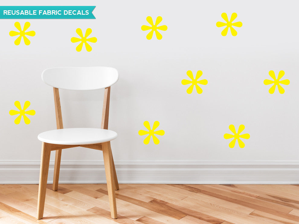 Flower Fabric Wall Decals, Set of 9 Flowers, Yellow