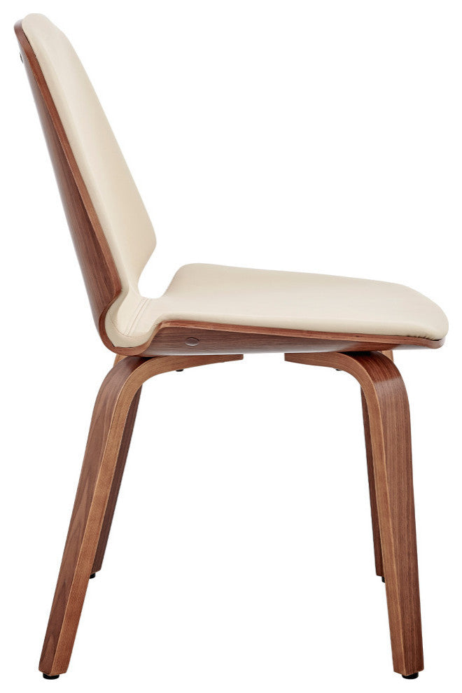 Brinley Faux Leather and Wood Dining Room Accent Chair, Cream and Walnut