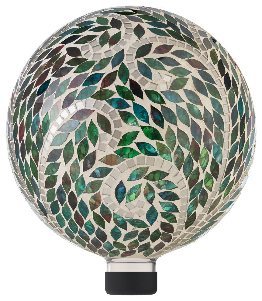 Alpine Multi Color Mosaic Gazing Globe With Leaf Pattern, 11"Tall