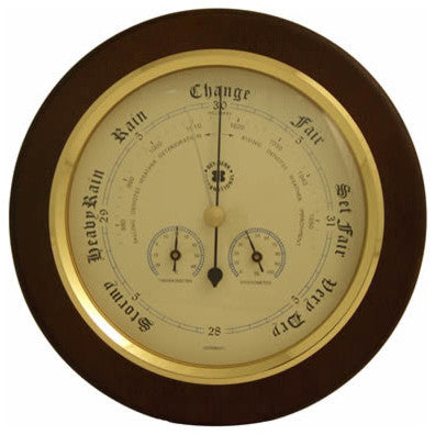 Brass Barometer, Thermometer and Hygrometer on Cherry Weather Station