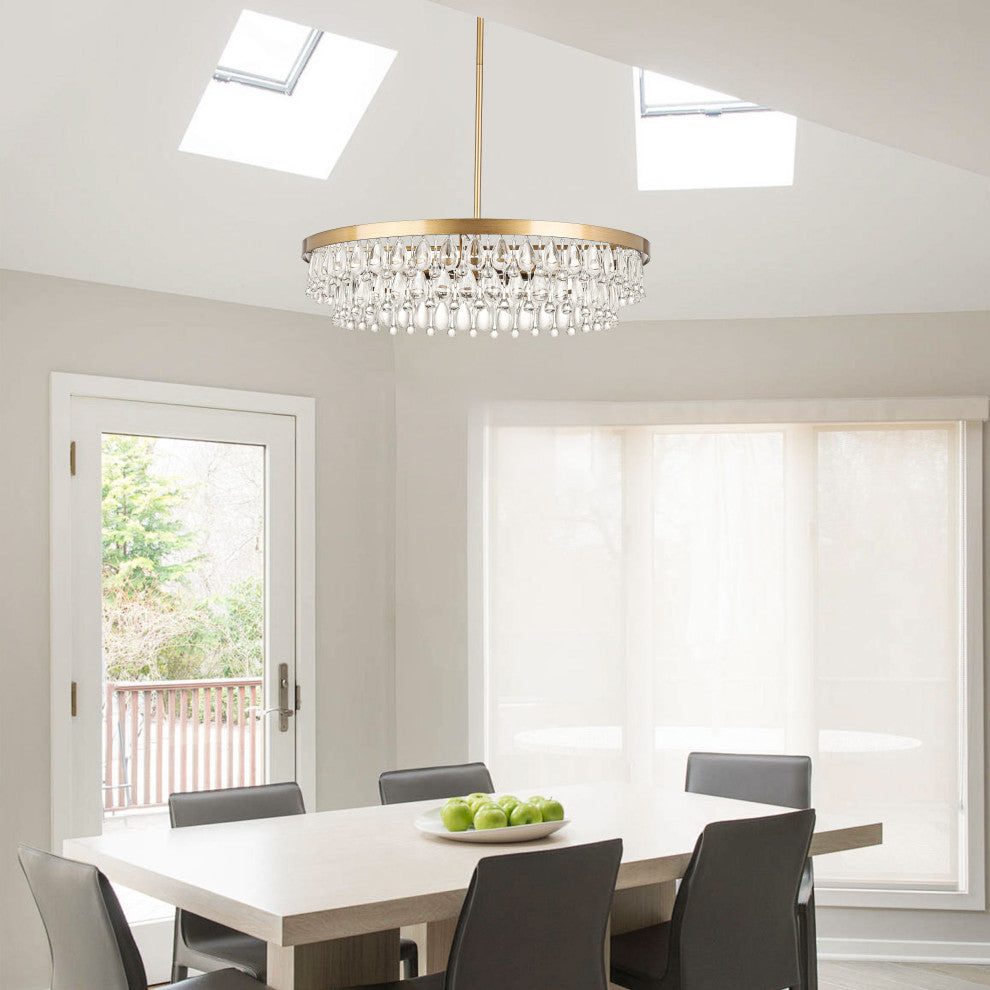 Mia Crystal 6-light Chandelier, Brushed Brass