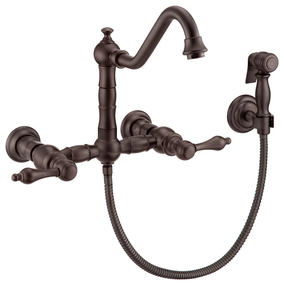 Whitehaus WHKWLV3-9402-NT-ORB Vintage III Plus Wall Mount Faucet With Side Spra