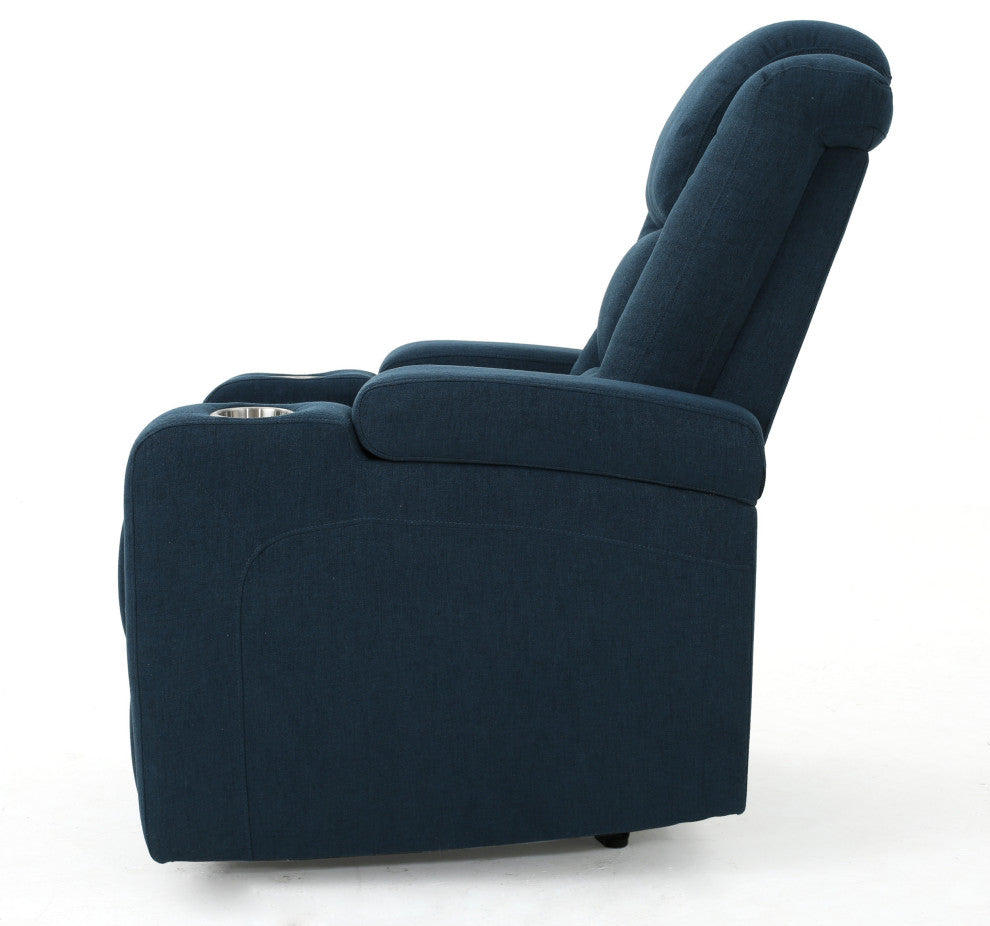 GDF Studio Everette Navy Blue Power Recliner With Arm Storage and USB Cord