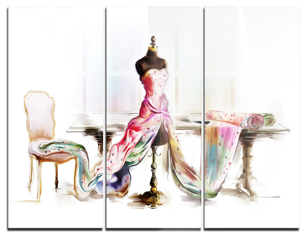 "Dressed Tabletop Mannequin" Digital Metal Wall Art, 3 Panels, 36"x28"