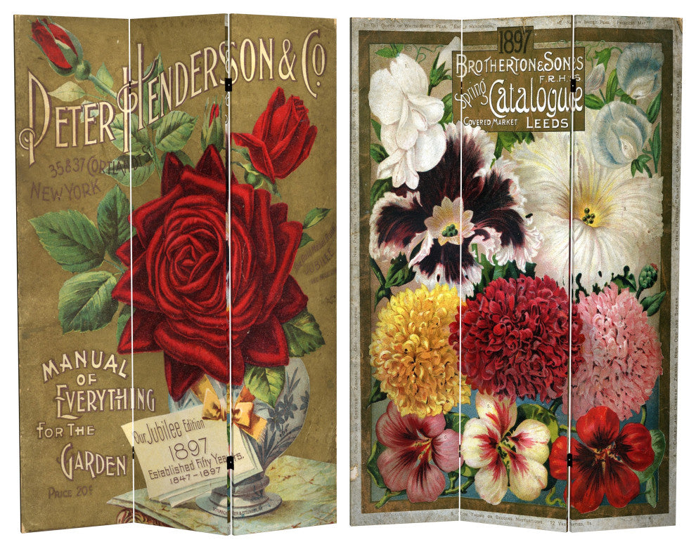 6' Tall Double Sided Flower Seeds Canvas Room Divider, Roses