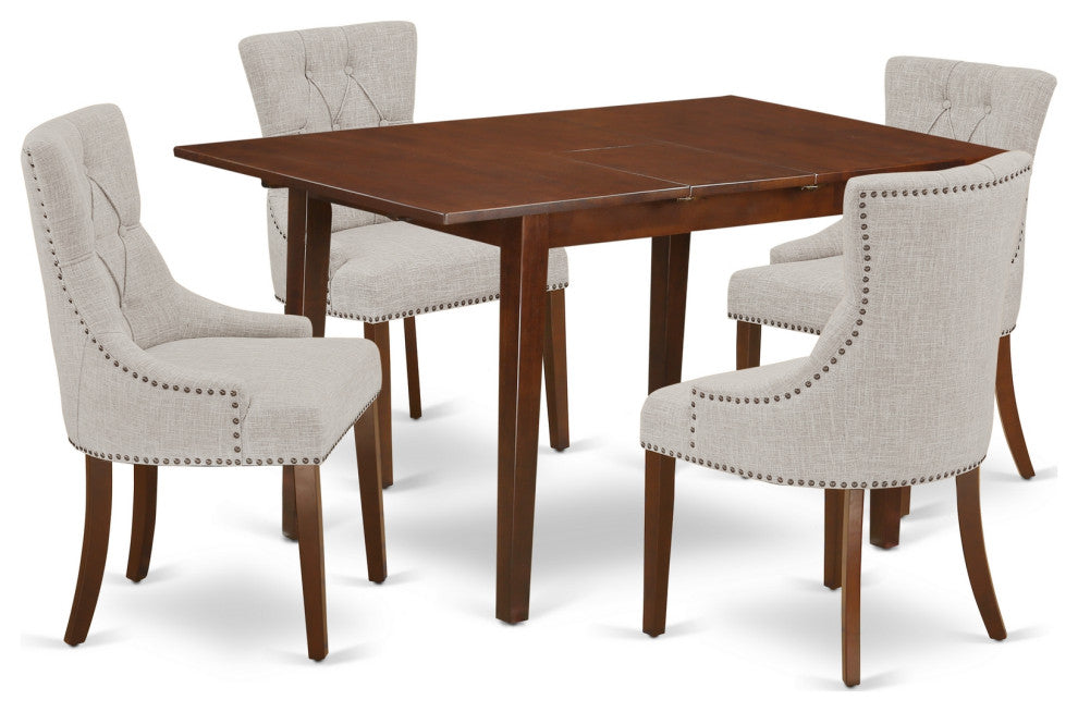 5Pc Dining Set, Rectangle Table, Butterfly Leaf, Four Chairs, Mahogany
