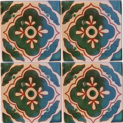 4.2x4.2 9 pcs Green Toledo Talavera Mexican Tile