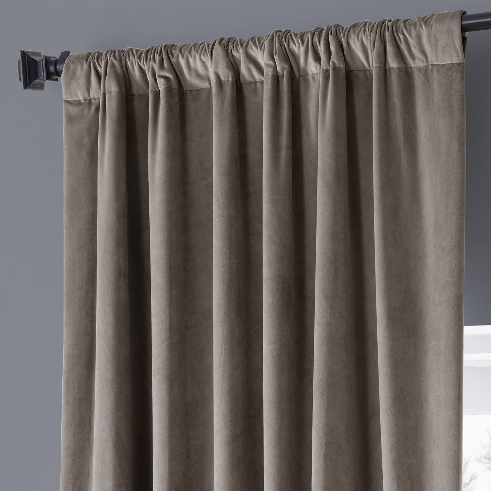 Signature Plush Velvet Blackout Curtain Single Panel, Library Taupe, 50"w X 108"l