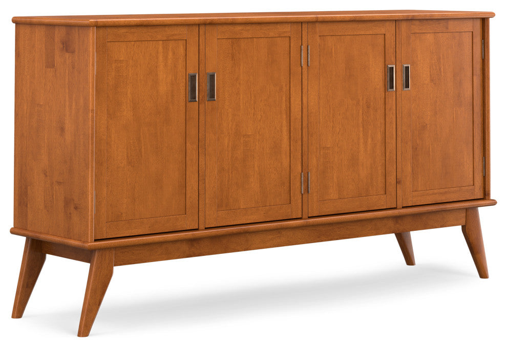 Draper Solid Hardwood Mid Century 4 Door Sideboard Buffet, Teak Brown