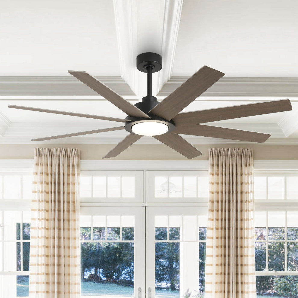 60-inch Industrial 8-Blades Black LED Ceiling Fan with Remote
