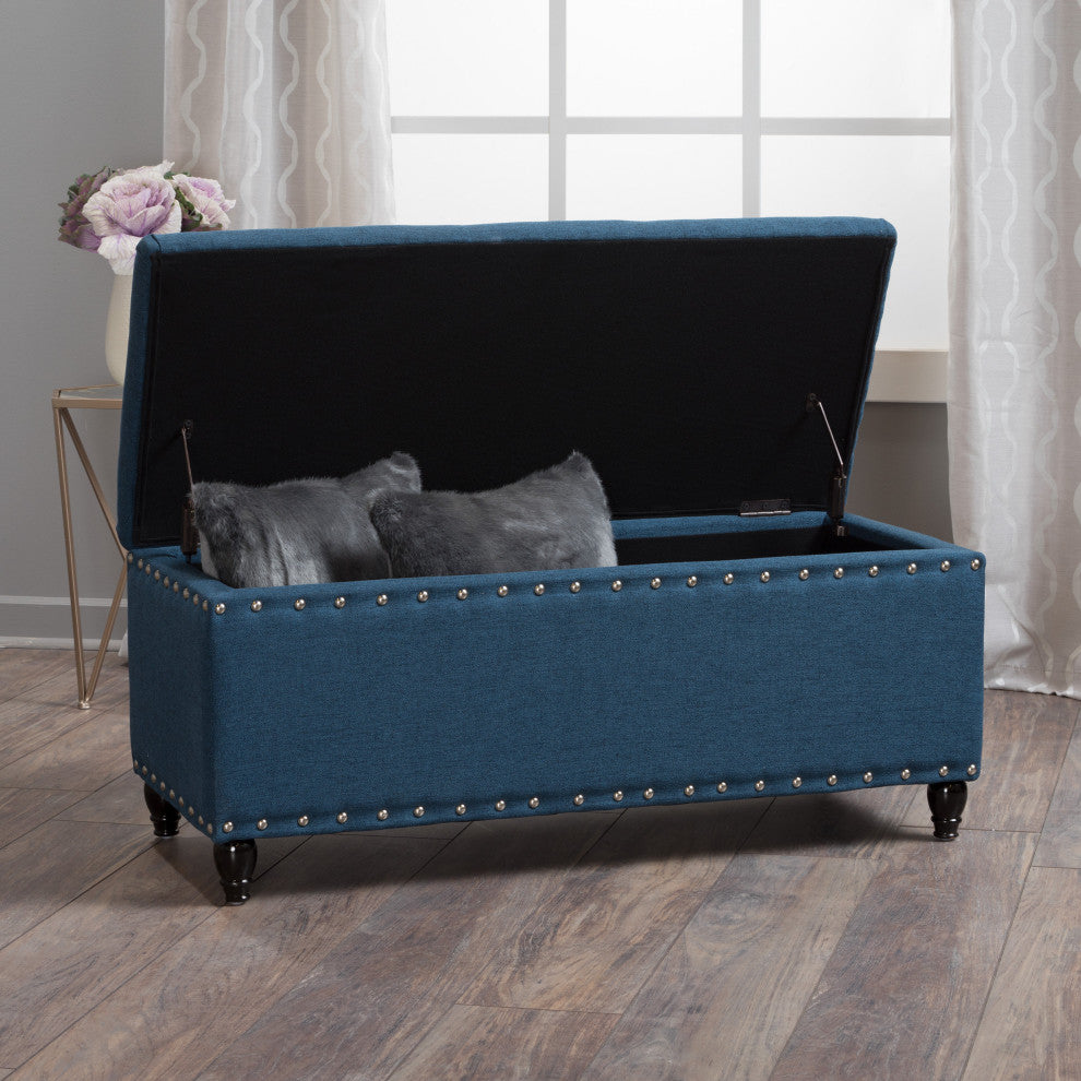 GDF Studio Evvy Fabric Storage Ottoman, Deep Blue