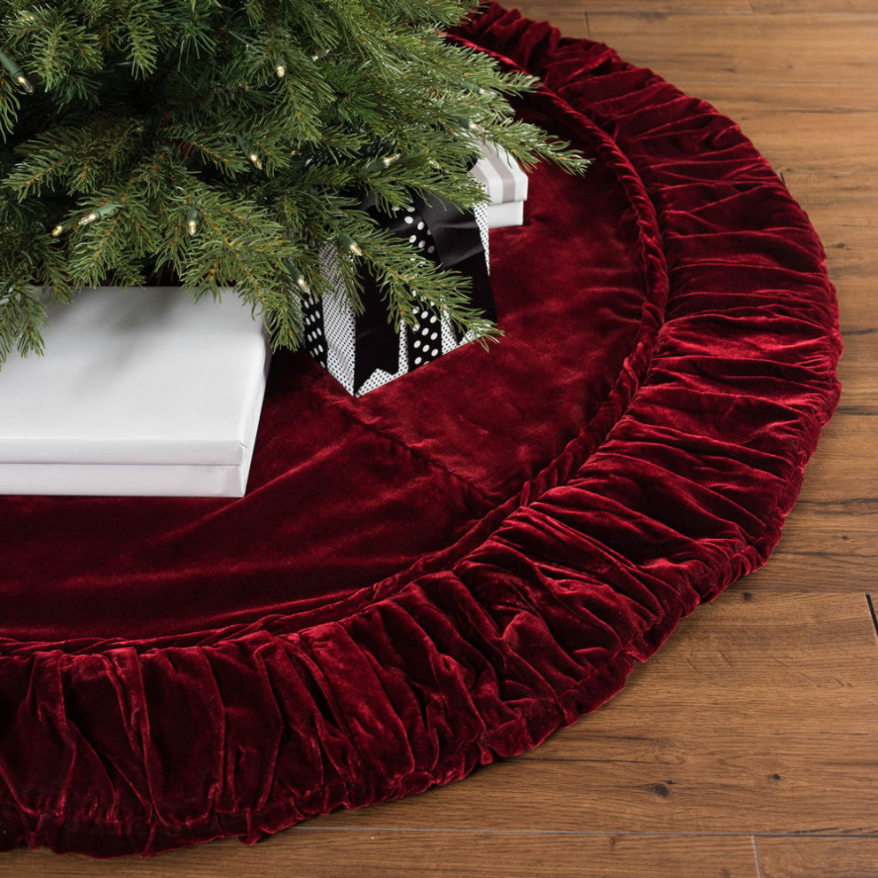Vickerman Qtx17771 60" Plush Wine Velvet Christmas Tree Skirt