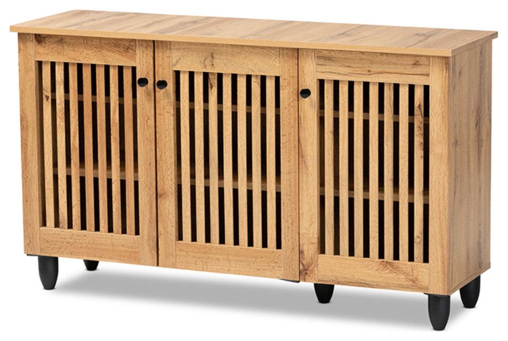 Fernanda Modern and Contemporary Oak Brown Finished Wood 3-Door Shoe Cabinet