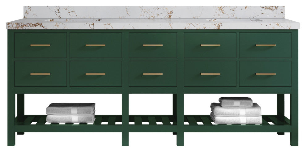 Parker 84" Double Sink Bath Vanity, Lafayette Green 2" Viola Gold