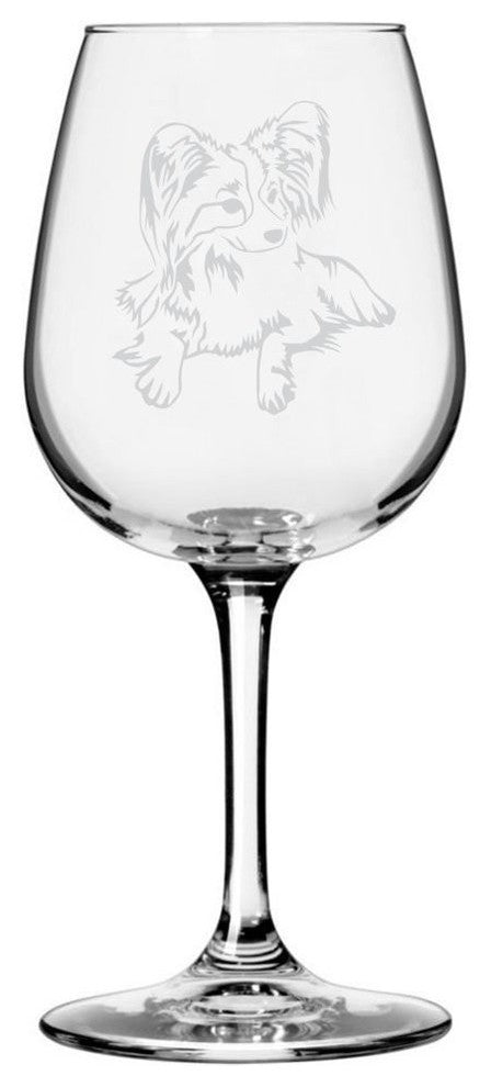 Papillon Dog Themed Etched All Purpose 12.75oz. Libbey Wine Glass