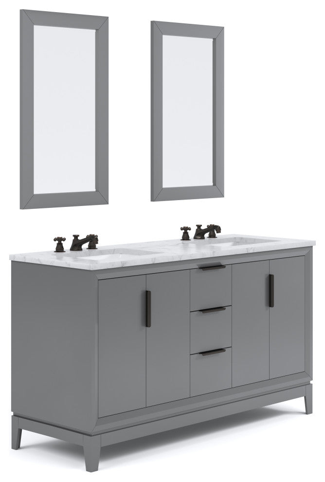 Elizabeth 60" Double Sink Carrara White Marble Vanity, Cashmere Gray