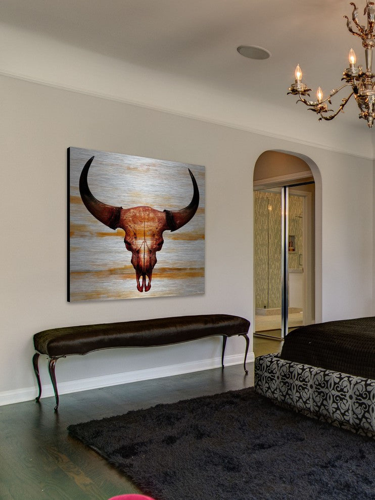 "Burnt Orange Skull" Print on Brushed Aluminum, 32"x32"