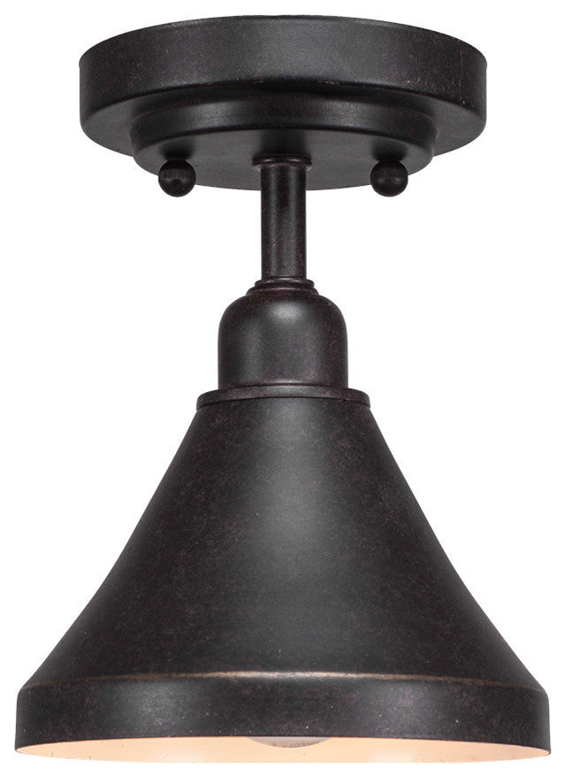 Vintage 1-Light Semi-Flush, Dark Granite Cone Metal Shade