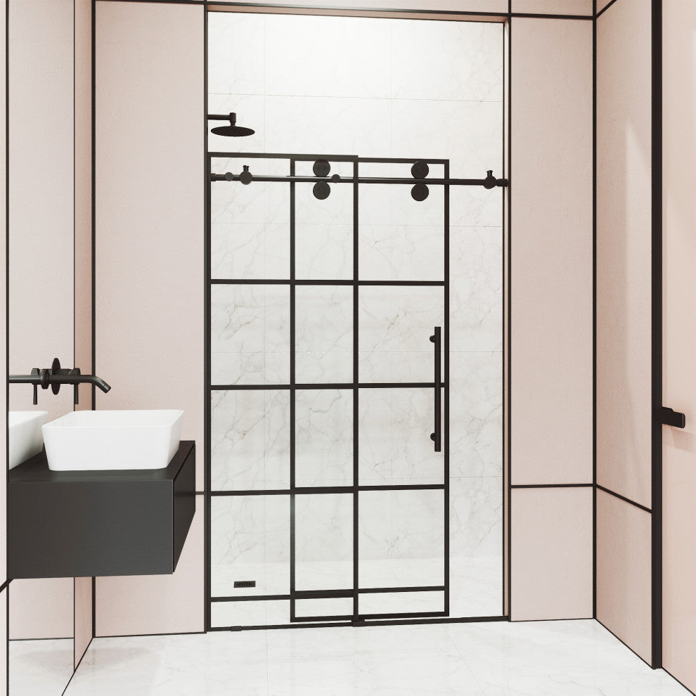 VIGO Elan 56" to 60" W x 74" H Frameless Sliding Shower Door in Matte Black